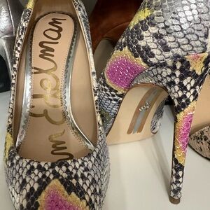 Sam Edelman Yellow and Pink Snake Print Heels